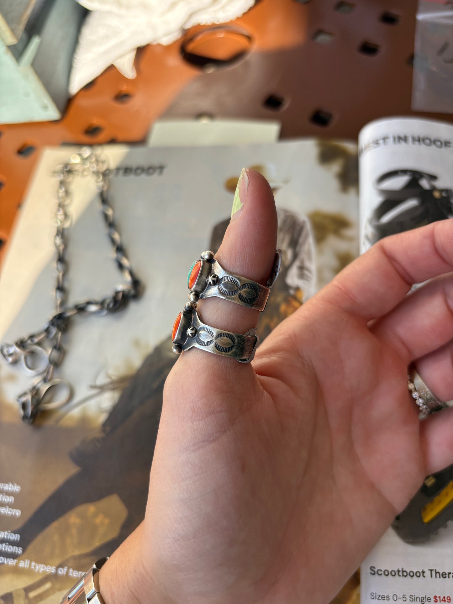 MARKET FIND #14 - MURPHY PLATERO SPINY & TURQ TRIPLE STONE RING