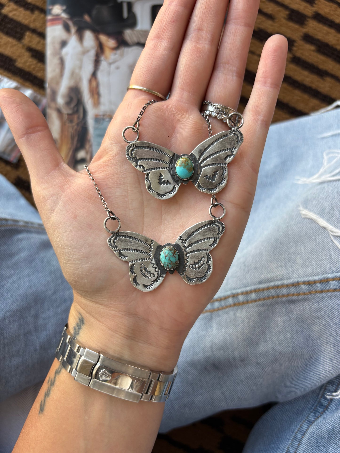 MARKET FIND #10 - 18" RICK ENRIQUEZ TURQ BUTTERFLY NECKLACE