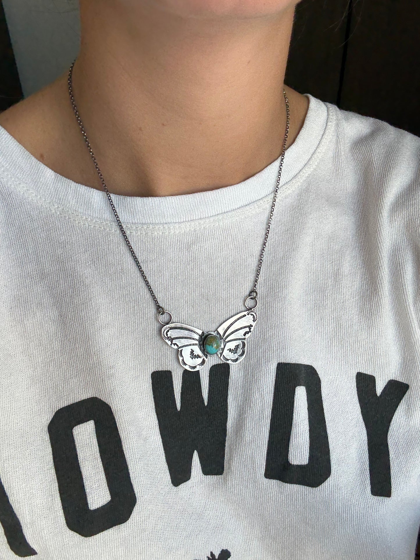 MARKET FIND #10 - 18" RICK ENRIQUEZ TURQ BUTTERFLY NECKLACE