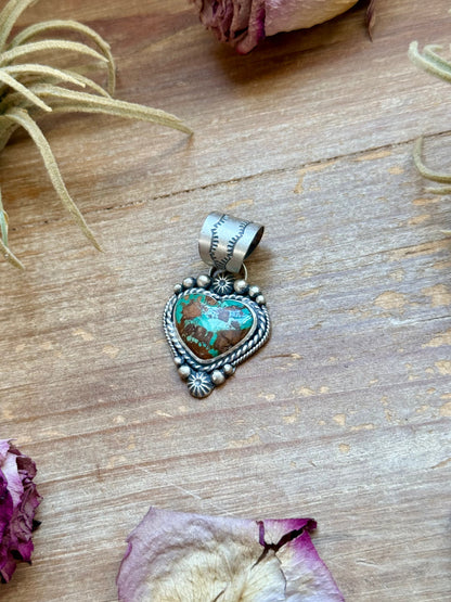 Sterling Silver Pilot Mountain Turquoise Heart Pendant – Handmade by Artist Shay Pfeiffer